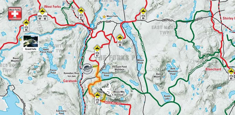 maine snowmobile trail map snowmobiling to moxie mountain overlook in caratunk maine